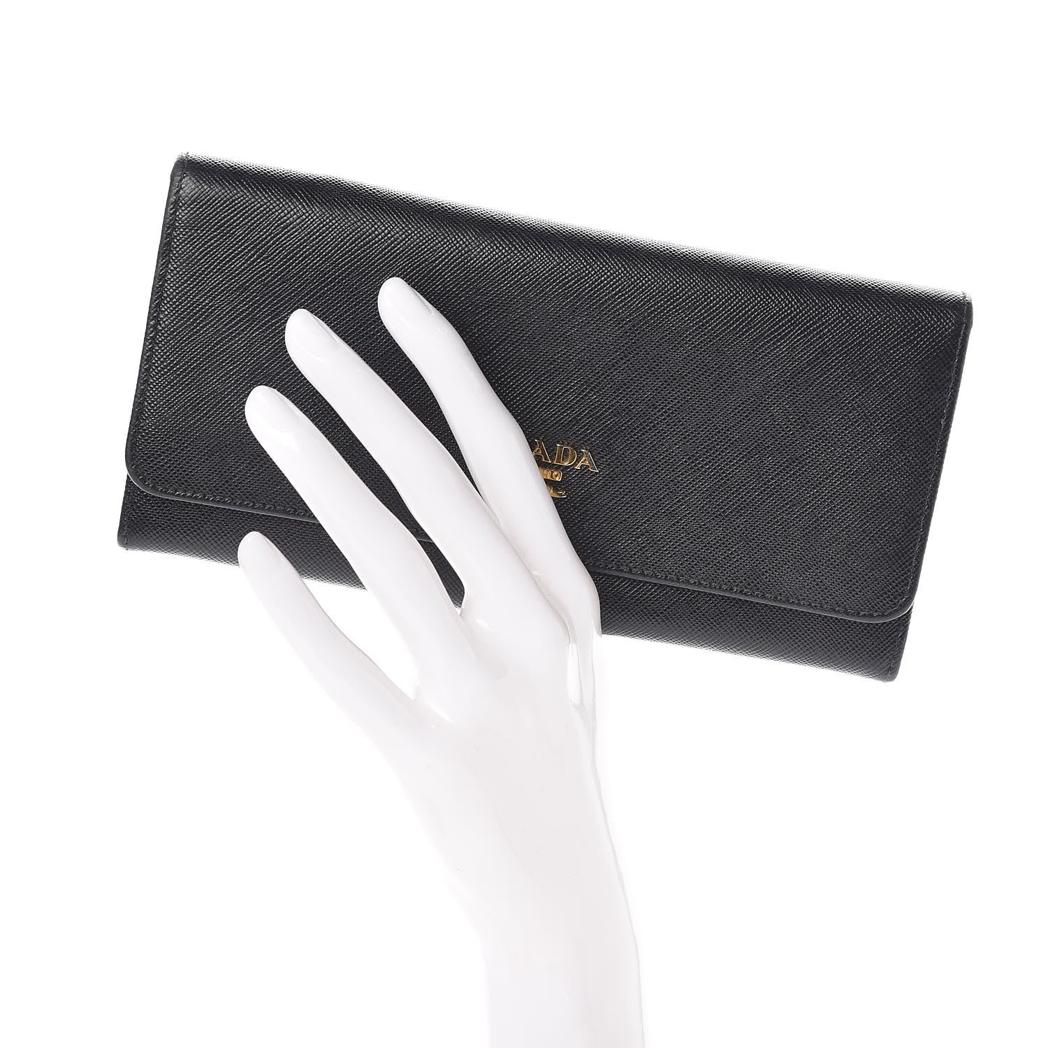 Prada Saffiano Metal Continental Flap Wallet Black 2 of 8
