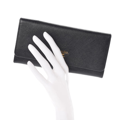 Prada Saffiano Metal Continental Flap Wallet Black 2 of 8