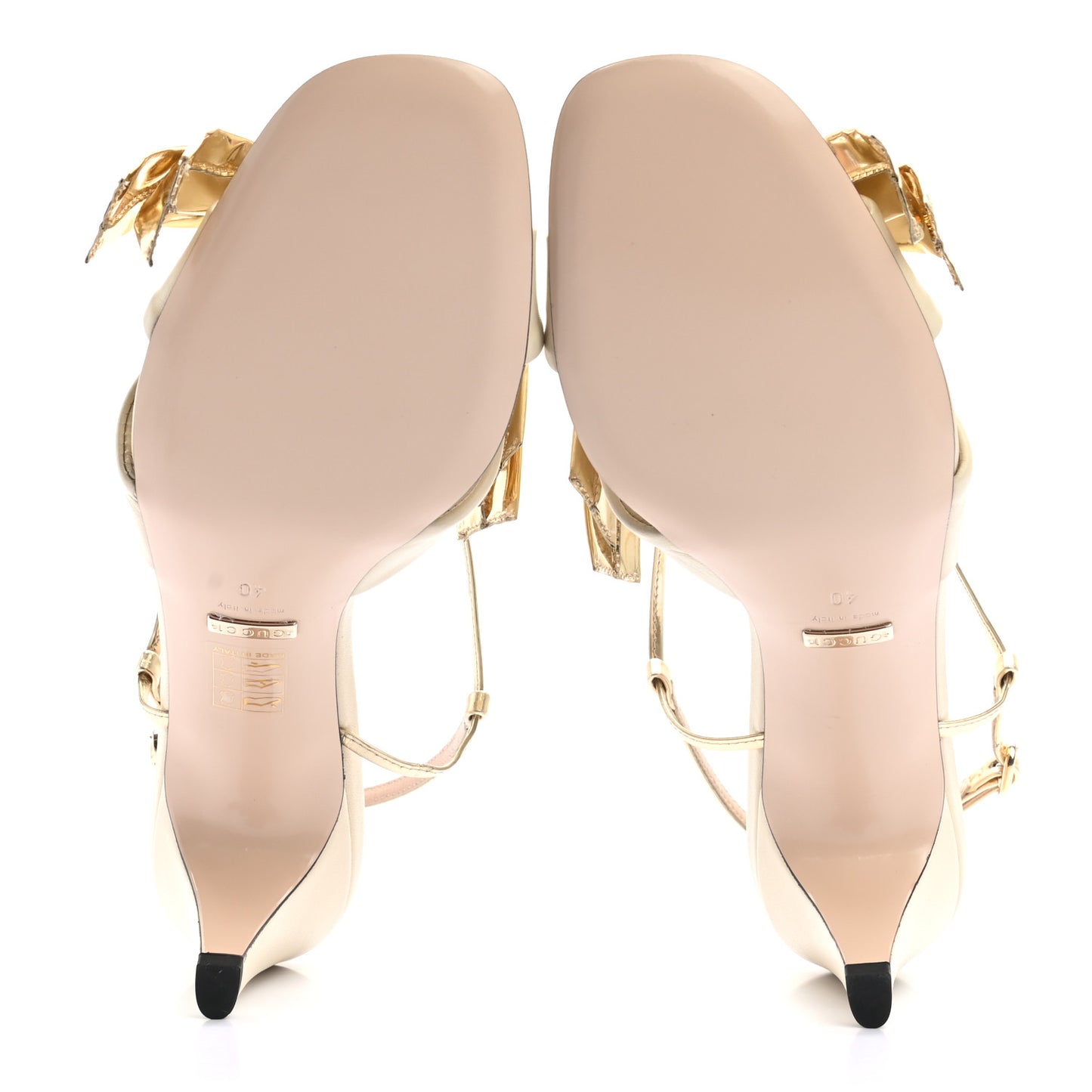 Nappa Metallic Bow Daphne Mid Heel Sandals 40 Vintage White Platino