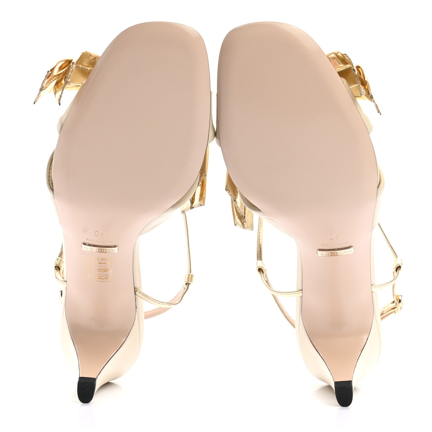 Gucci Nappa Metallic Bow Daphne Mid Heel Sandals 40 Vintage White Platino 5 of 7