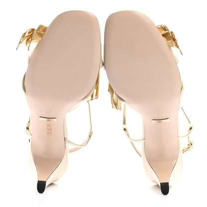 Gucci Nappa Metallic Bow Daphne Mid Heel Sandals 40 Vintage White Platino 5 of 7