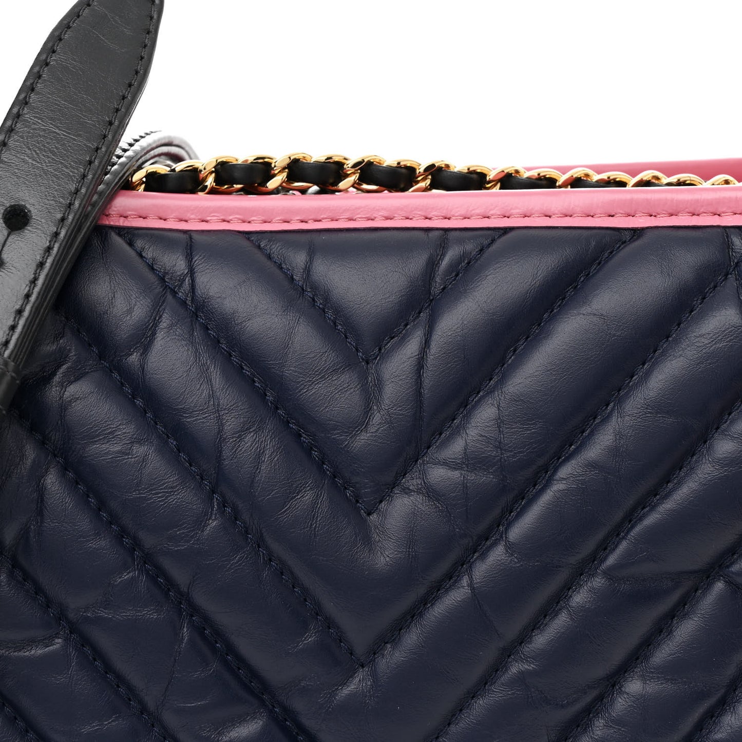Aged Calfskin Chevron Quilted Medium Gabrielle Hobo Navy Black Pink