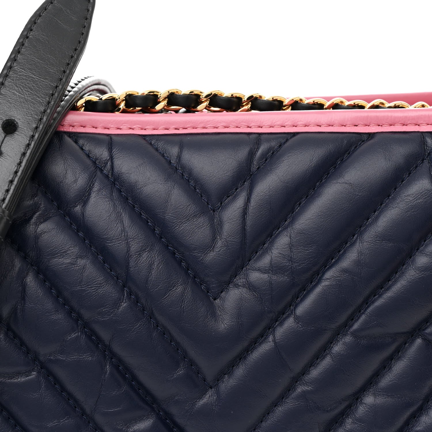 Chanel Aged Calfskin Chevron Quilted Medium Gabrielle Hobo Navy Black Pink 8 of 11
