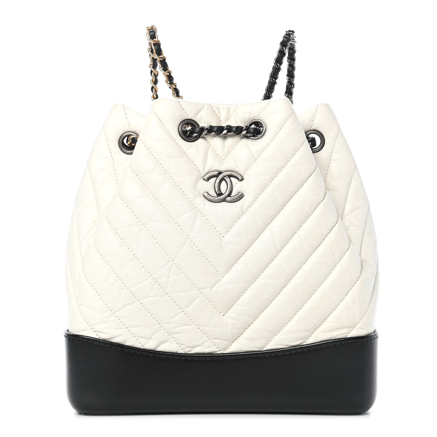 Aged Calfskin Chevron Quilted Small Gabrielle Backpack Black White