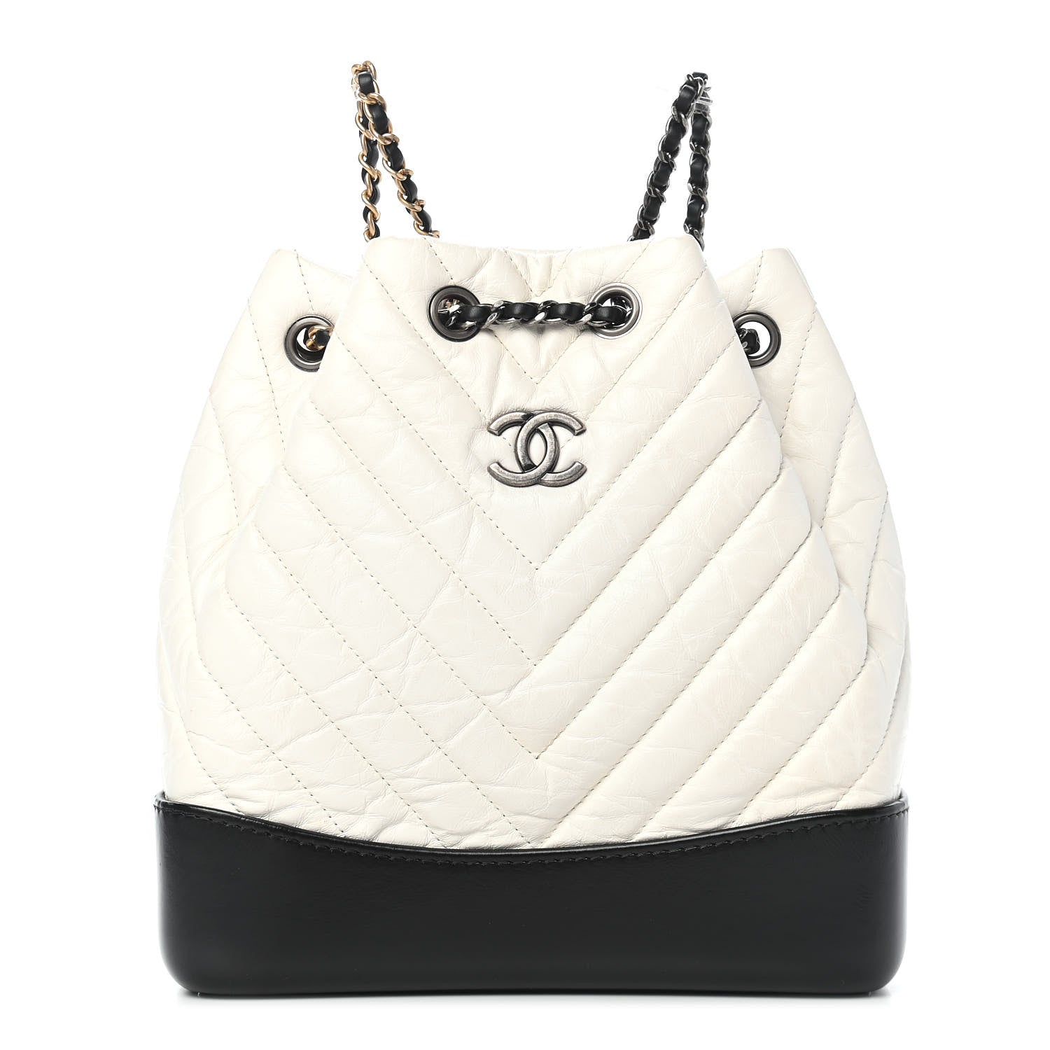Chanel Aged Calfskin Chevron Quilted Small Gabrielle Backpack Black White 1 of 9
