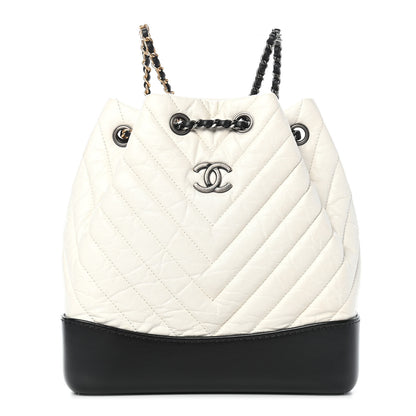 Chanel Aged Calfskin Chevron Quilted Small Gabrielle Backpack Black White 1 of 9