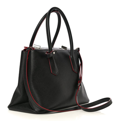 Prada Saffiano Cuir Twin Tote Black Fuoco 2 of 9
