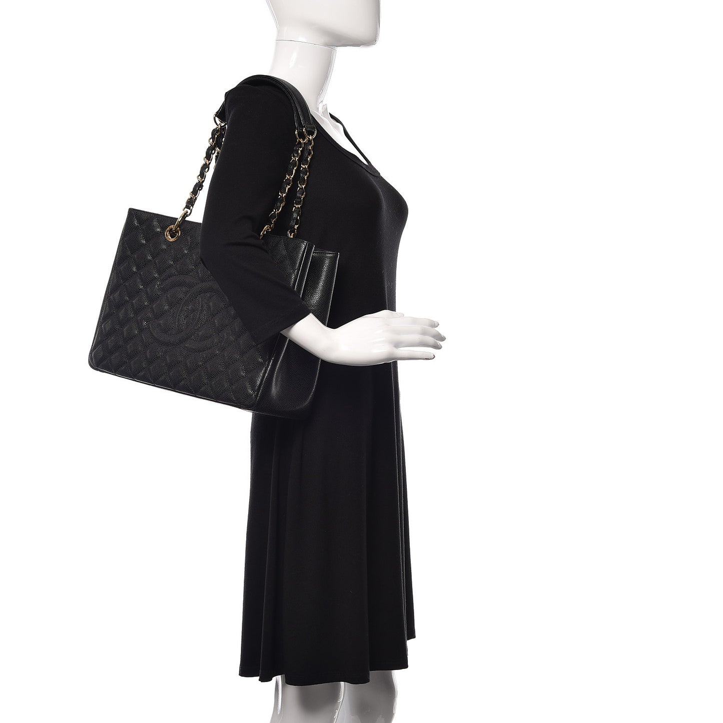 Caviar Quilted Grand Shopping Tote GST Black