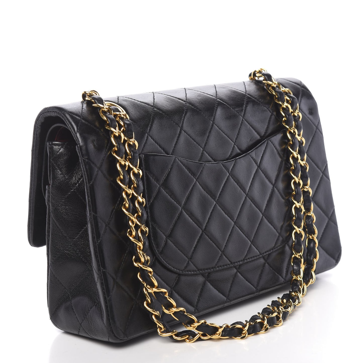 Lambskin Quilted Medium Double Flap Black