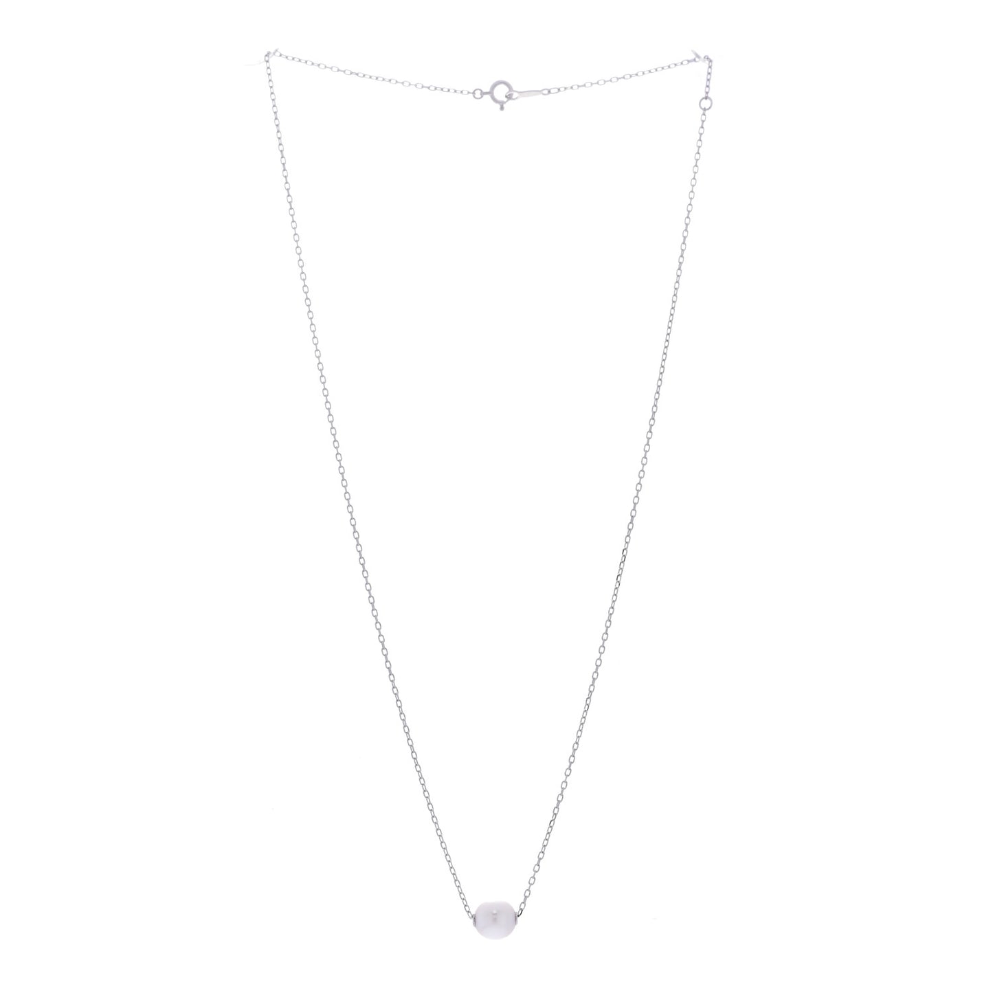 18K White Gold Akoya Cultured Pearl 8-8.5mm Single Pendant Necklace