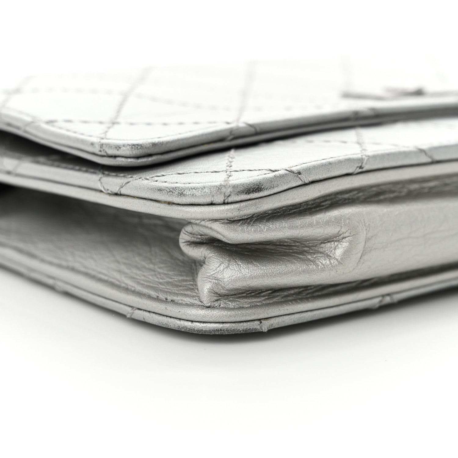 Chanel Metallic Aged Calfskin Quilted Reissue Wallet On Chain WOC Silver 10 of 15