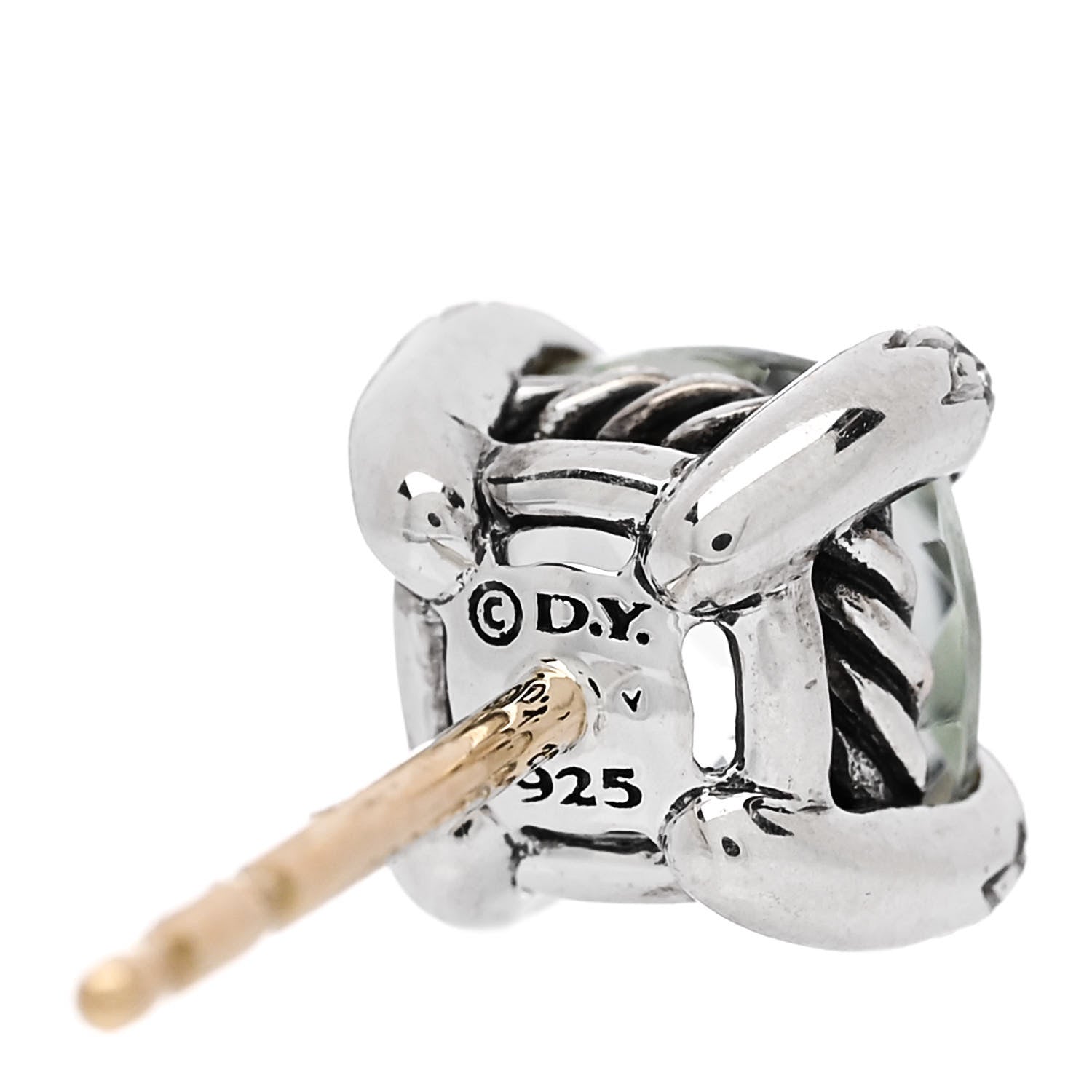 David Yurman Sterling Silver Diamond Prasiolite 6mm Chatelaine Earrings 4 of 4