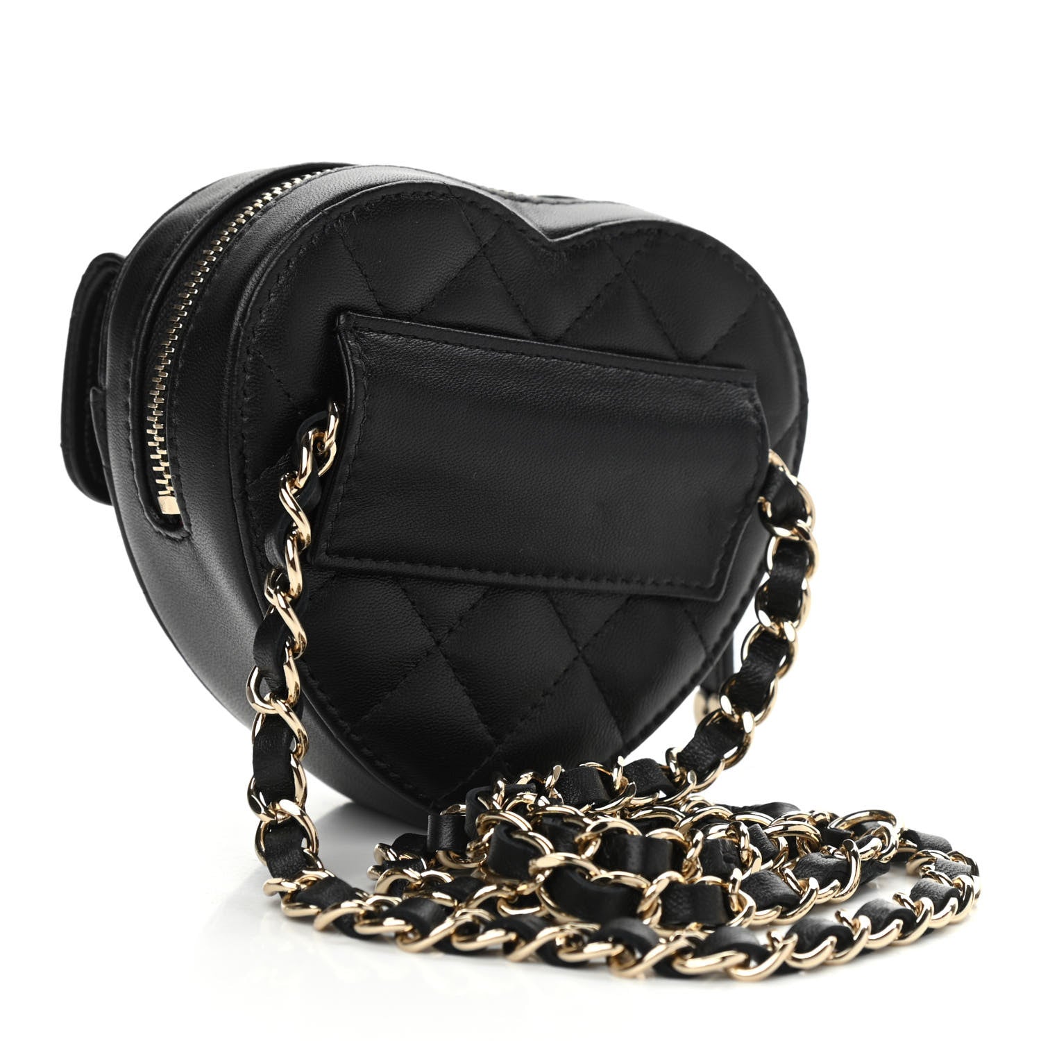 Chanel Lambskin Quilted CC In Love Heart Waist Belt Bag With Chain Black 3 of 10
