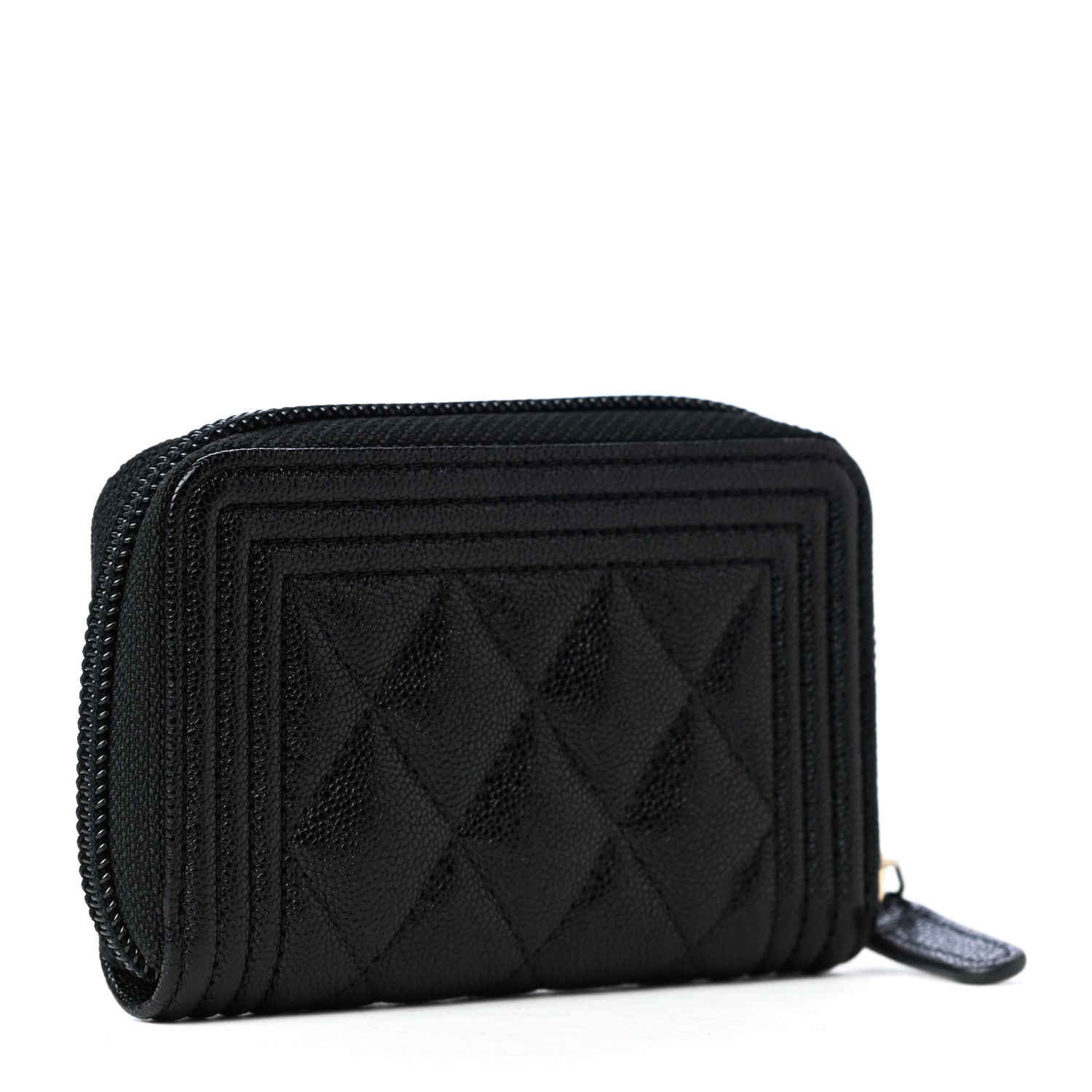 Chanel Caviar Quilted Boy Zip Around Coin Purse Wallet Black 2 of 6