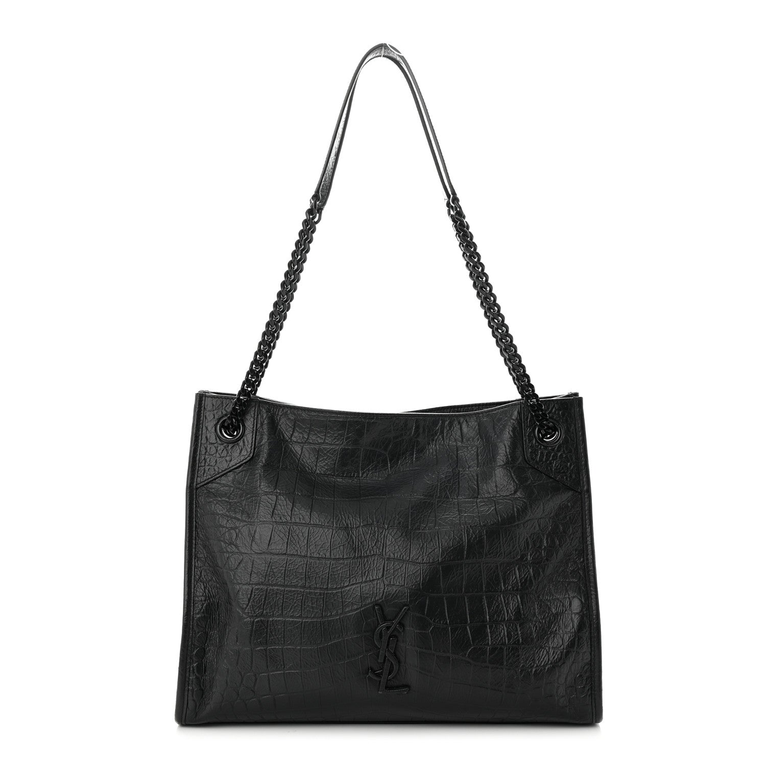 Saint Laurent Calfskin Crocodile Embossed Monogram Medium Niki Shopping Bag Black 1 of 11