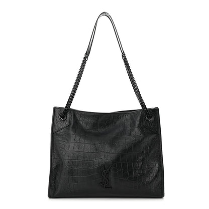 Saint Laurent Calfskin Crocodile Embossed Monogram Medium Niki Shopping Bag Black 1 of 11