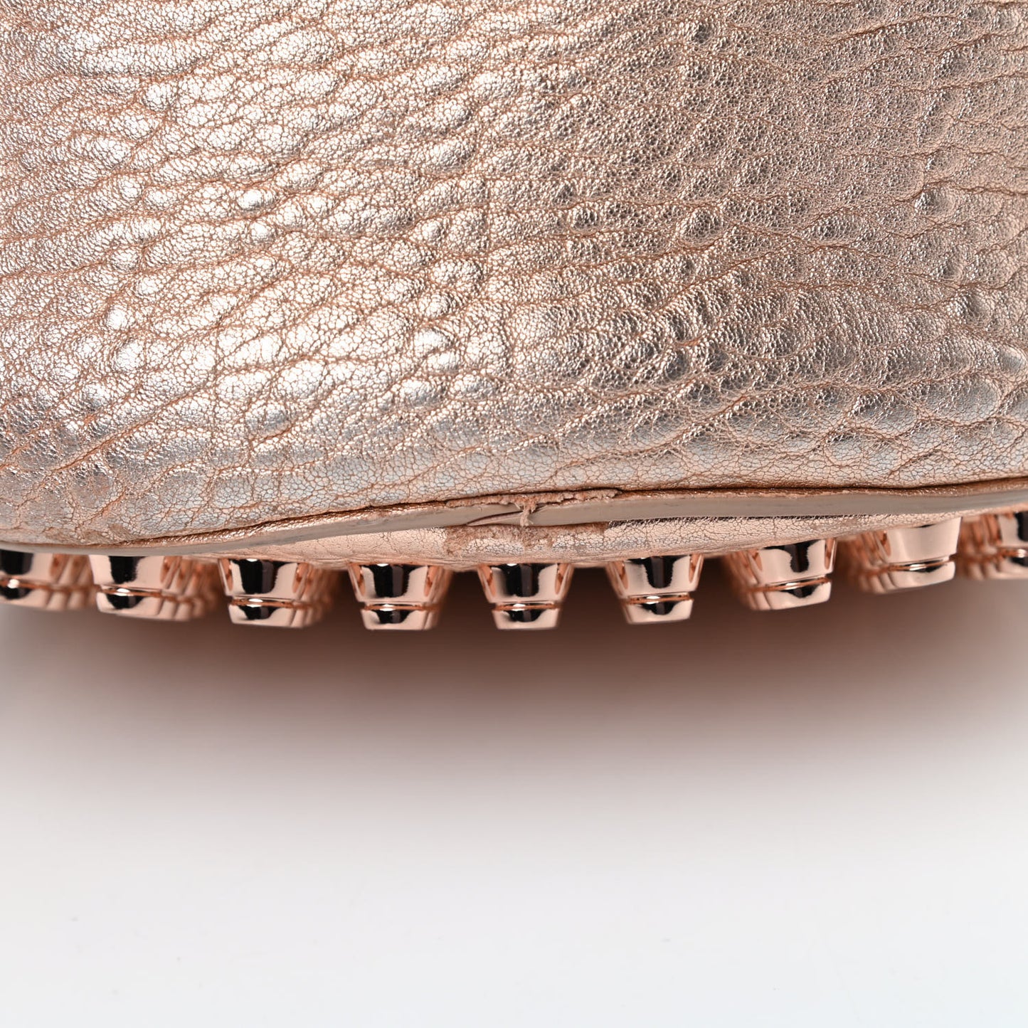 Metallic Pebbled Lambskin Diego Bucket Bag Rose Gold
