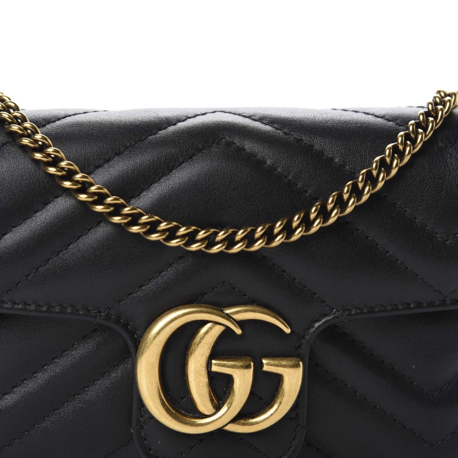 Gucci Calfskin Matelasse Super Mini GG Marmont Shoulder Bag Black 10 of 11