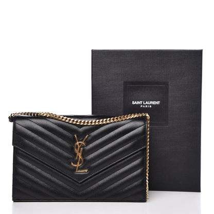 Saint Laurent Grain De Poudre Matelasse Chevron Monogram Chain Wallet Black 9 of 9