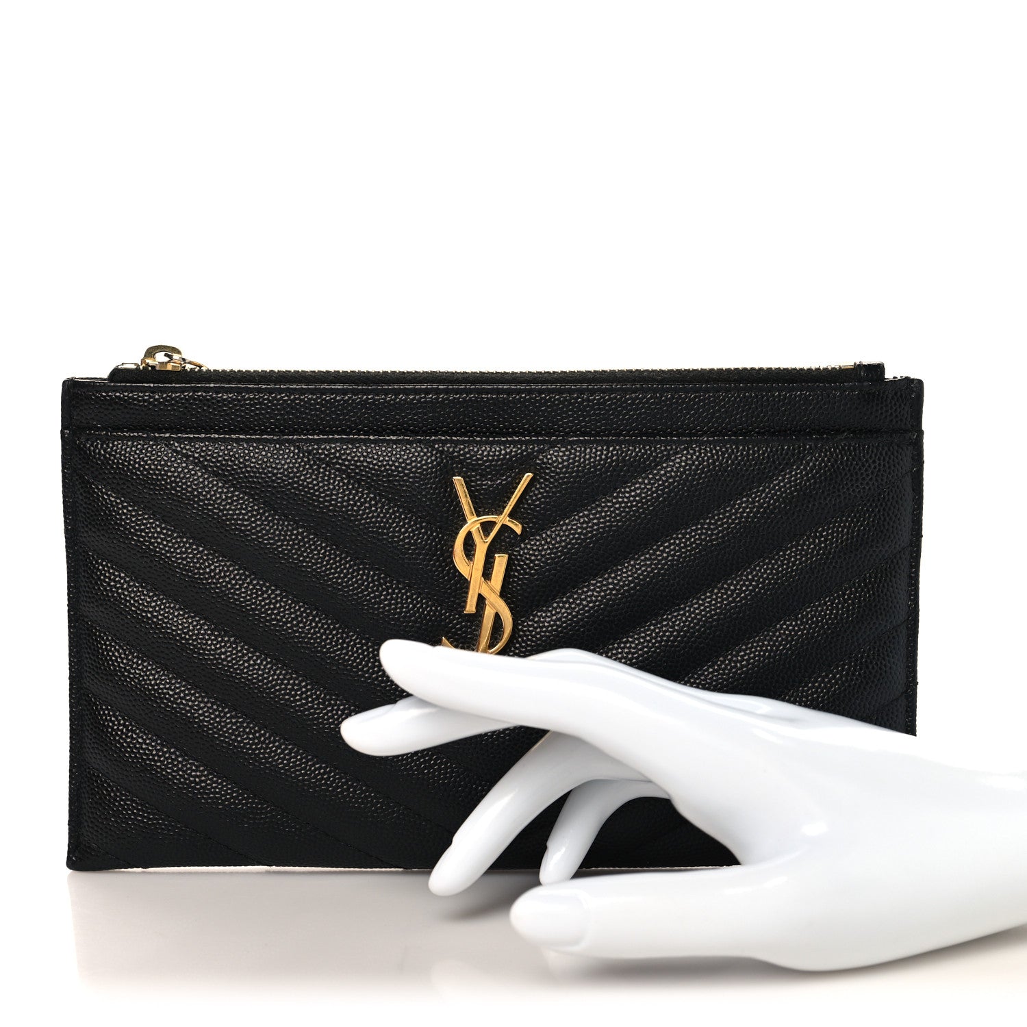 Saint Laurent Grain De Poudre Chevron Monogram Bill Pouch Black 2 of 7