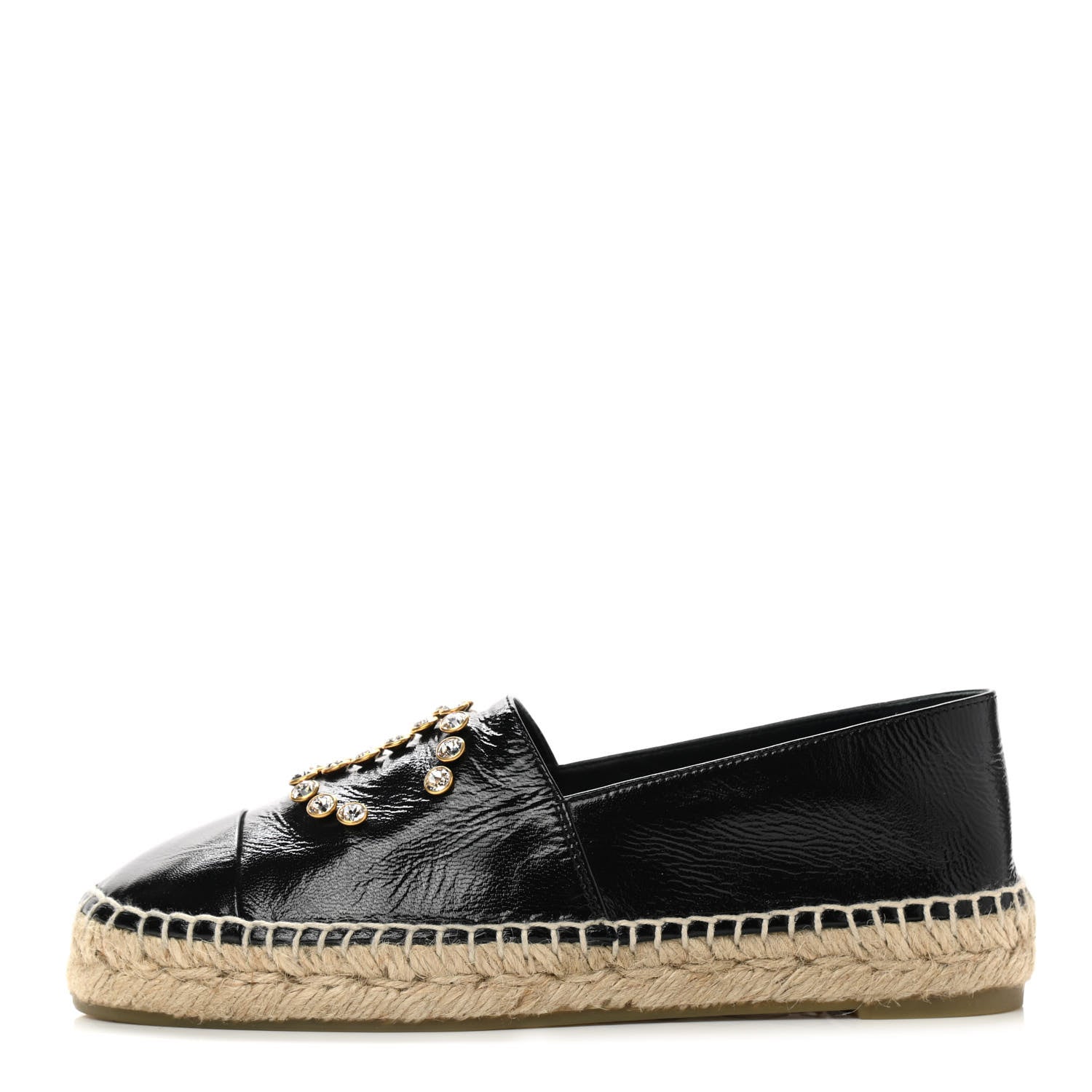 Chanel Patent Calfskin Crystal CC Espadrilles 36 Black 1 of 9