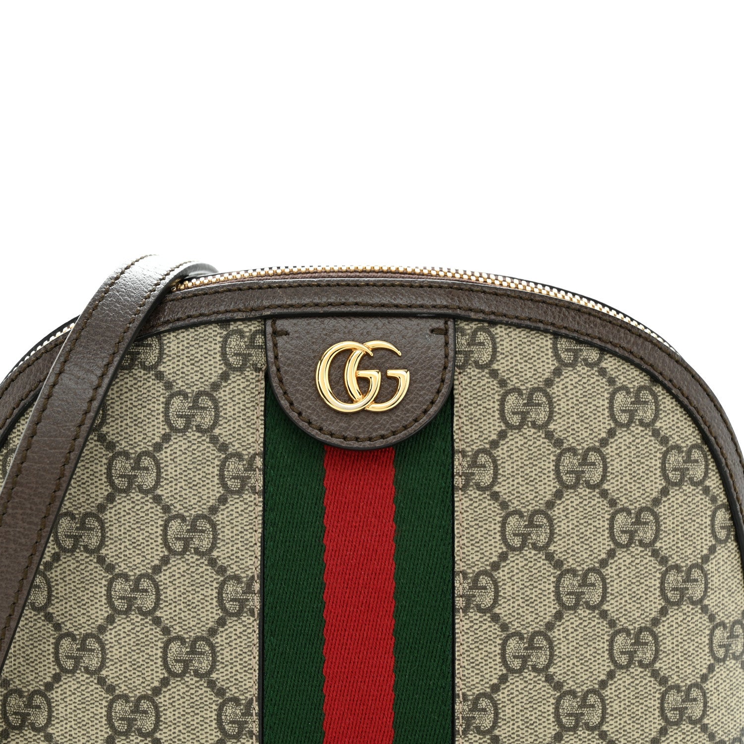 Gucci GG Supreme Monogram Textured Dollar Calfskin Web Small Ophidia Dome Shoulder Bag Beige Ebony New Acero 8 of 15