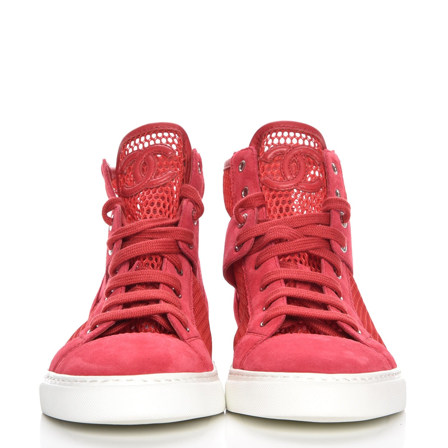 Chanel Mesh Suede High Top Sneakers 38 Red 2 of 8