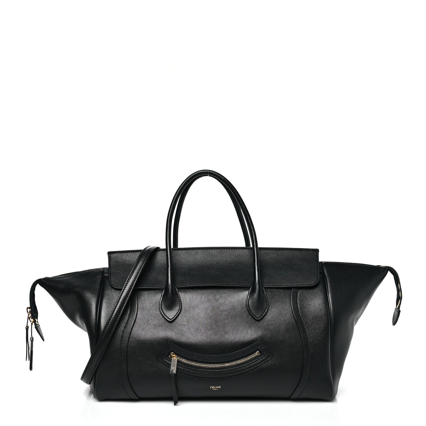 Supple Shiny Lambskin Medium Smiling New Luggage Black