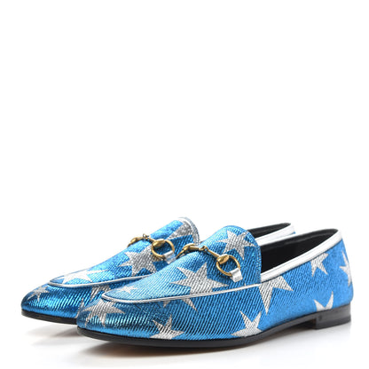 Gucci Lurex Calfskin Starry Sky Womens Jordaan Loafers 39 Bluette Silver 3 of 11