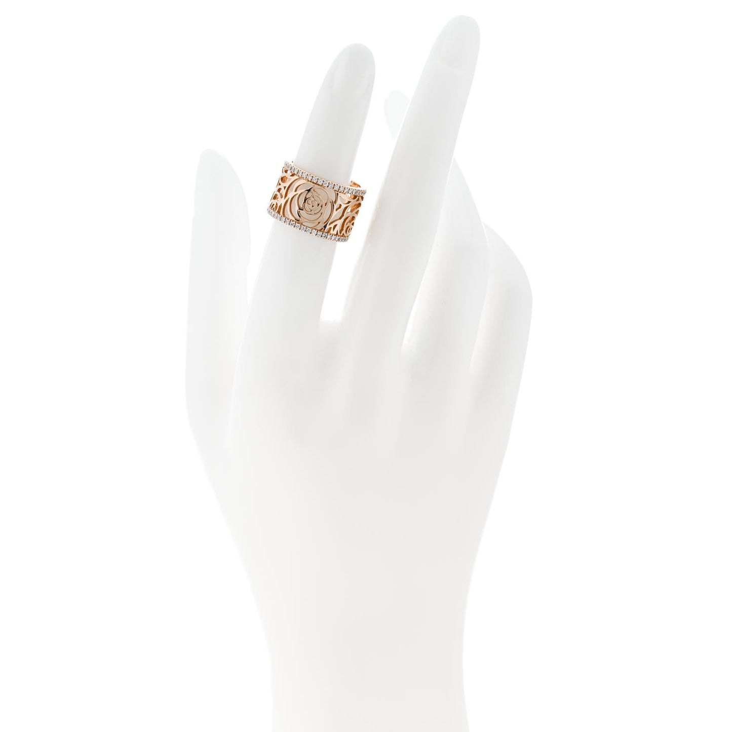 18K Rose Gold Diamond Camellia Ajoure Band Ring 50 5.25
