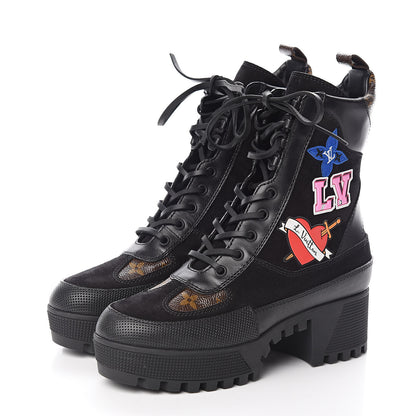 Louis Vuitton Suede Calfskin Monogram LV Black Heart Laureate Platform Desert Boots 37 Black 3 of 8