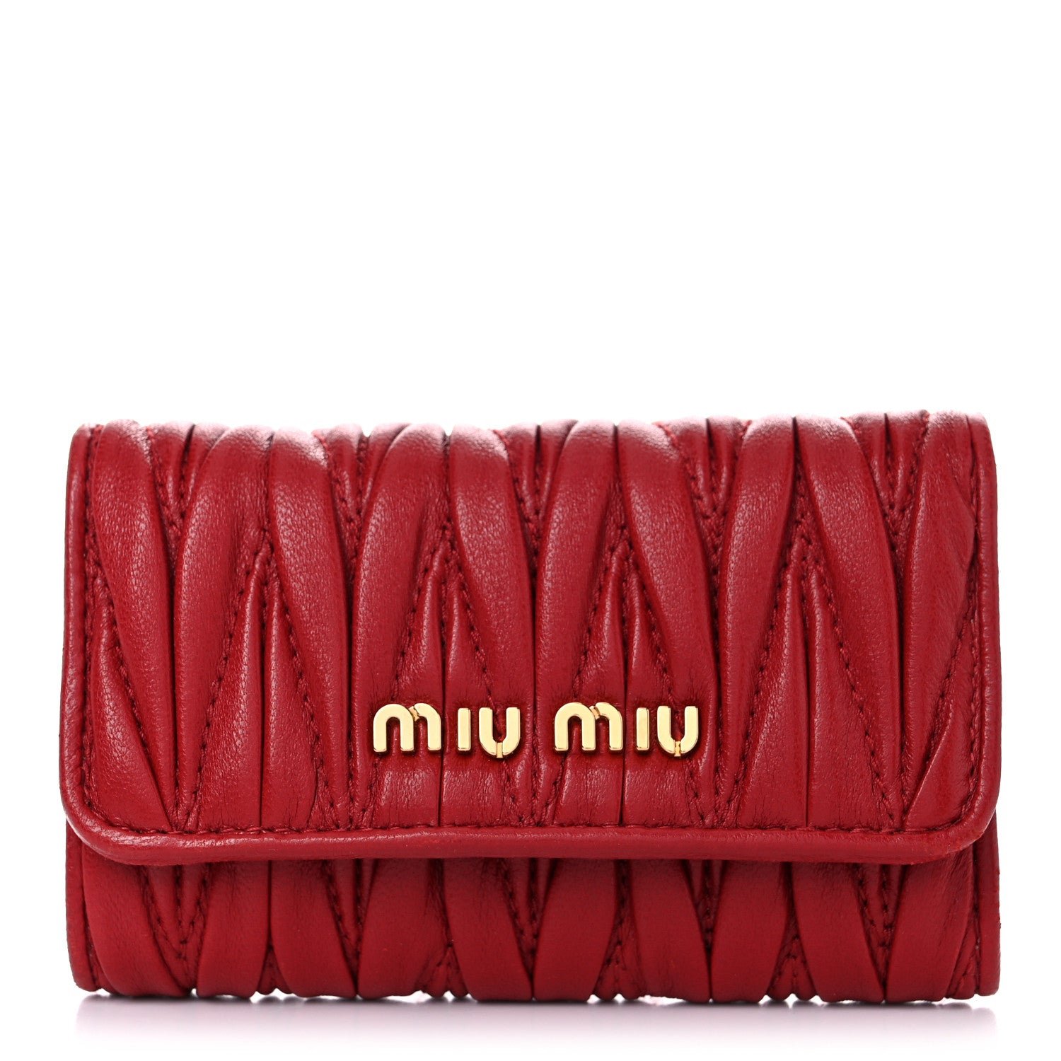 Miu Miu Nappa Matelasse Flap Card Holder Key Ring Fuoco 1 of 15