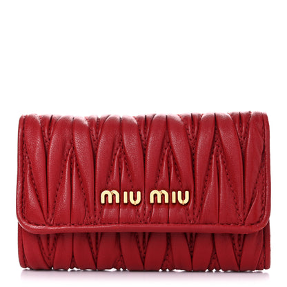 Miu Miu Nappa Matelasse Flap Card Holder Key Ring Fuoco 1 of 15
