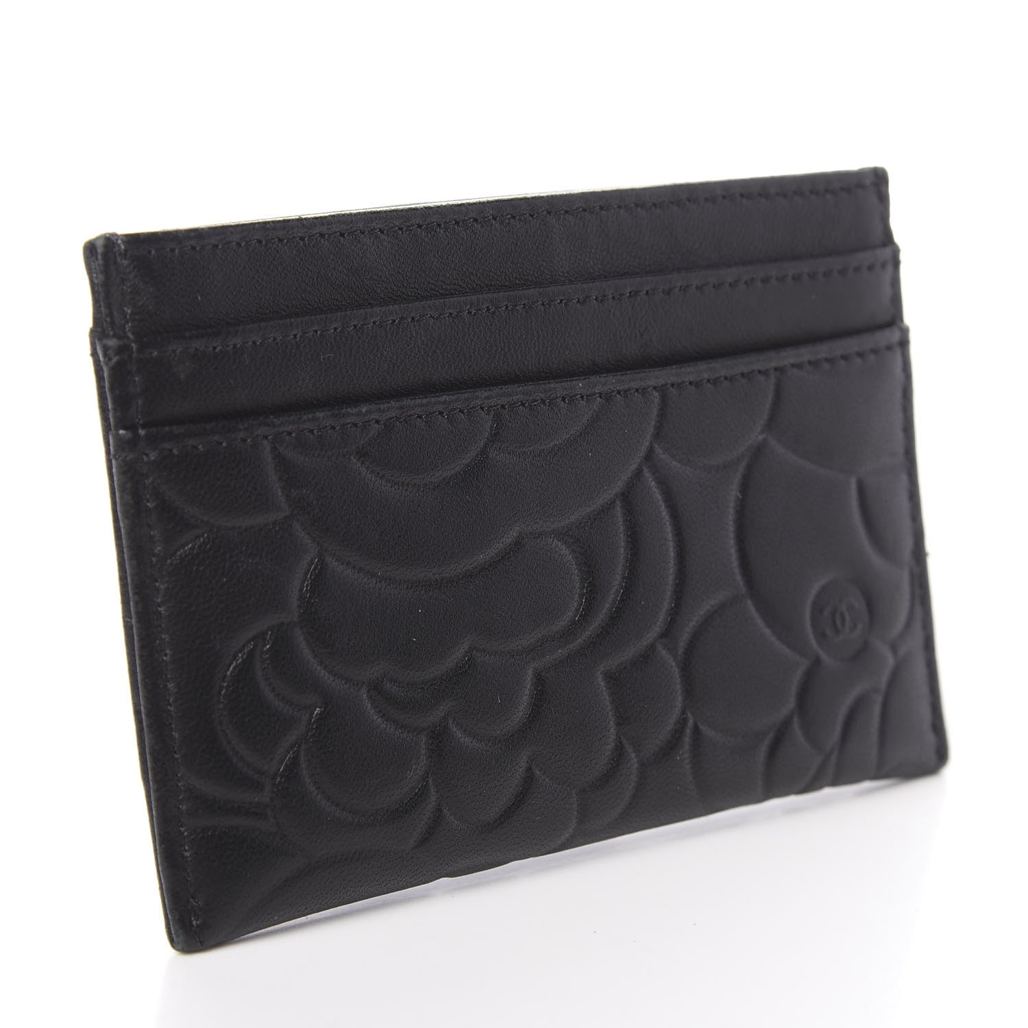 Chanel Lambskin Camellia Embossed Card Holder Black 3 of 8