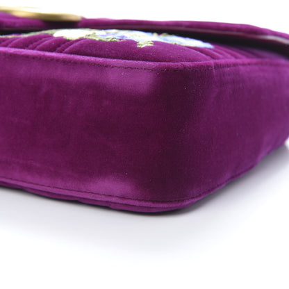 Gucci Velvet Matelasse Loved Embroidered Medium GG Marmont Shoulder Bag Fuchsia Violet Cyclamen 10 of 12