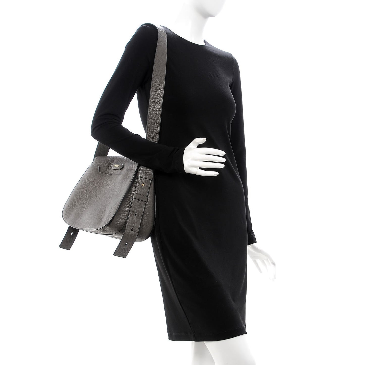Grained Calfskin Soft Jennifer Saddle Bag Graphite