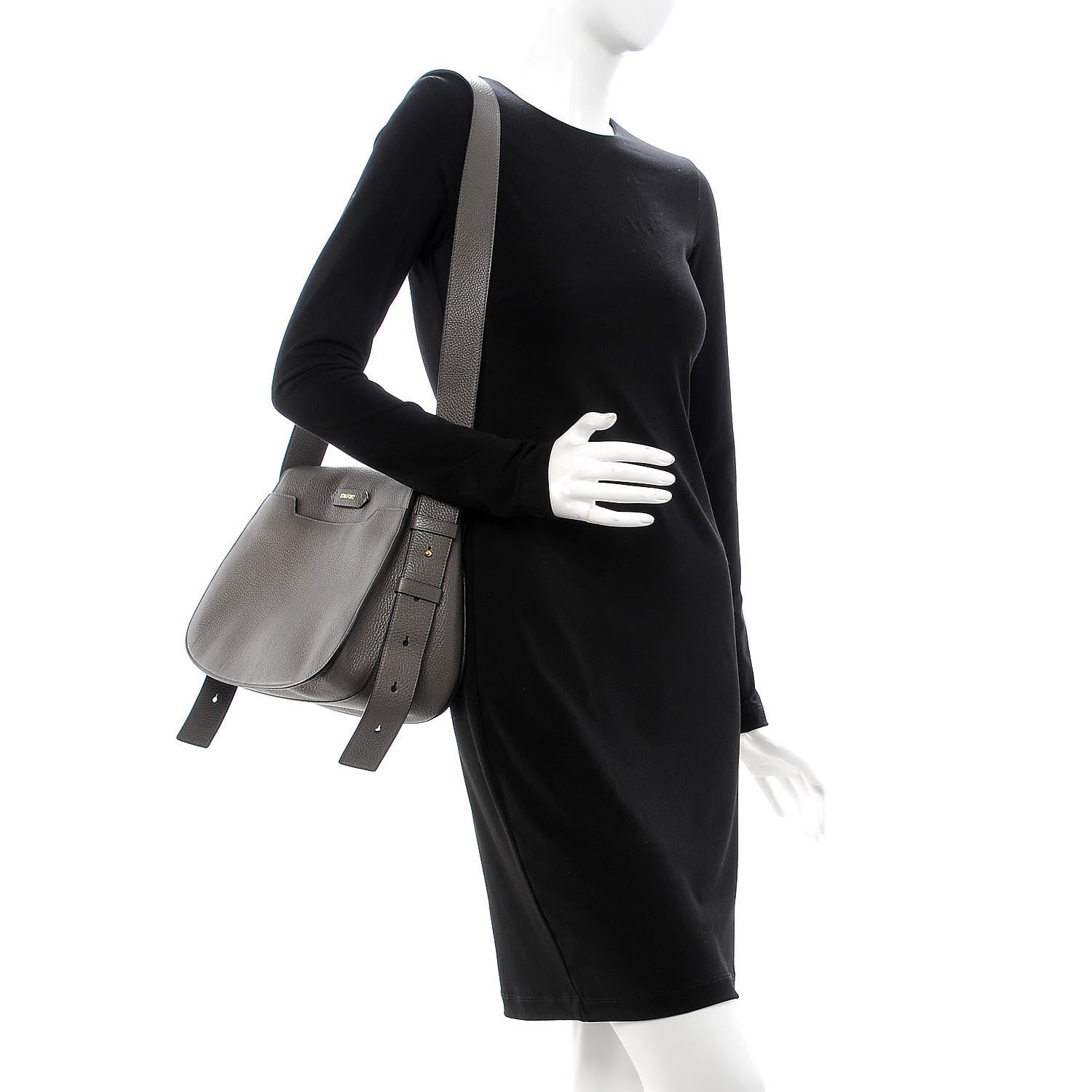 Tom Ford Grained Calfskin Soft Jennifer Saddle Bag Graphite 2 of 7