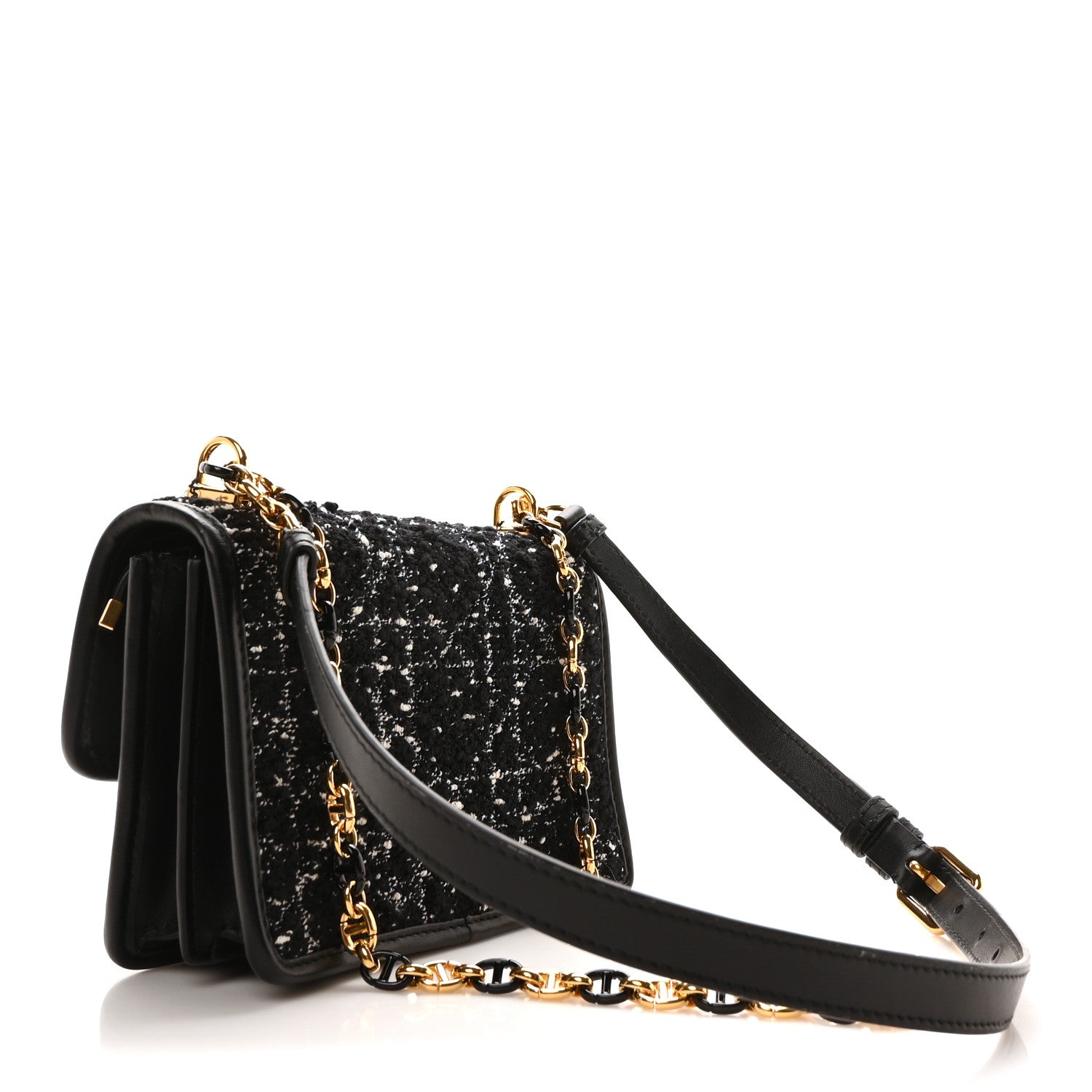 Christian Dior Tweed Macrocannage Mini Miss Caro Bag Black White