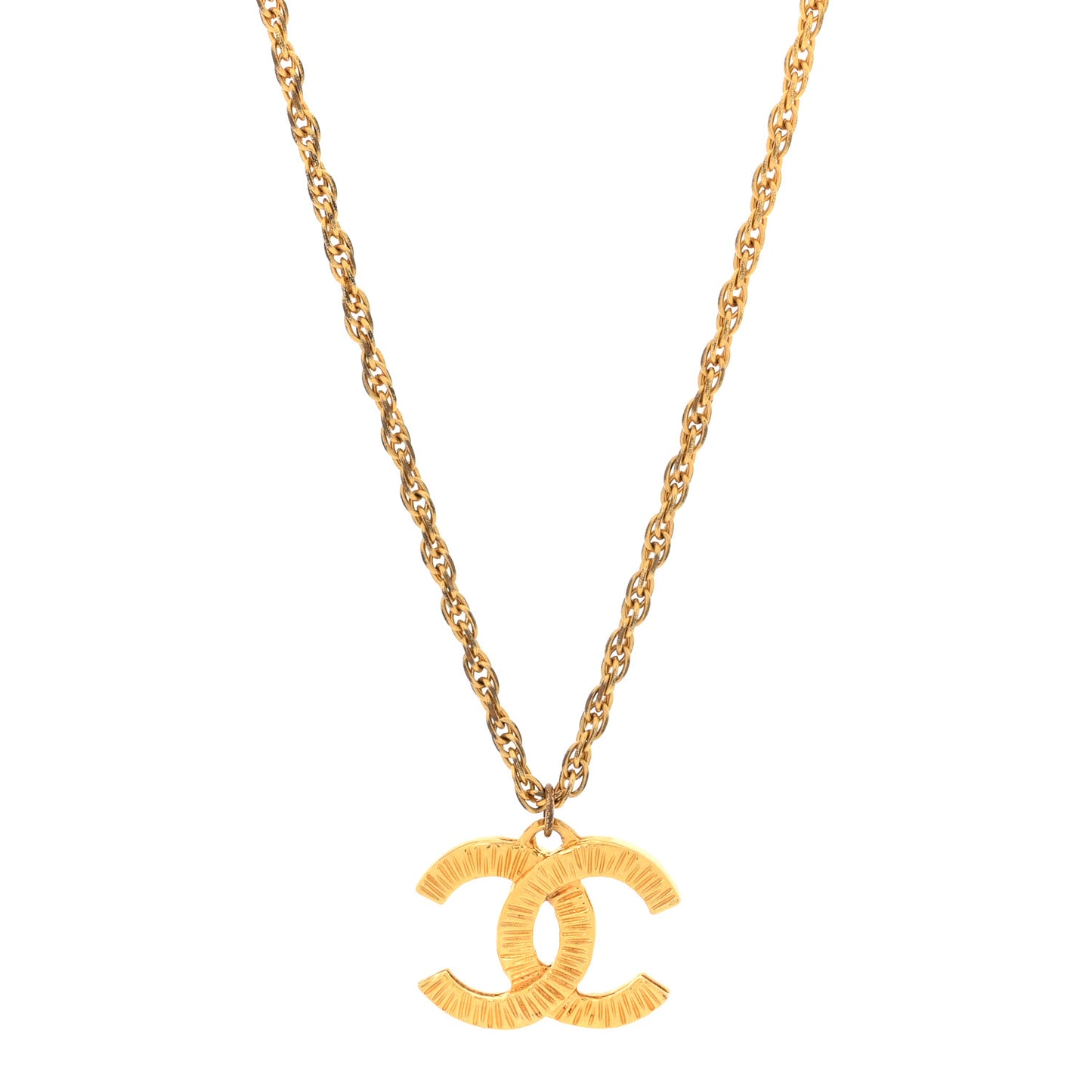 Metal Textured CC Chain Pendant Necklace Gold