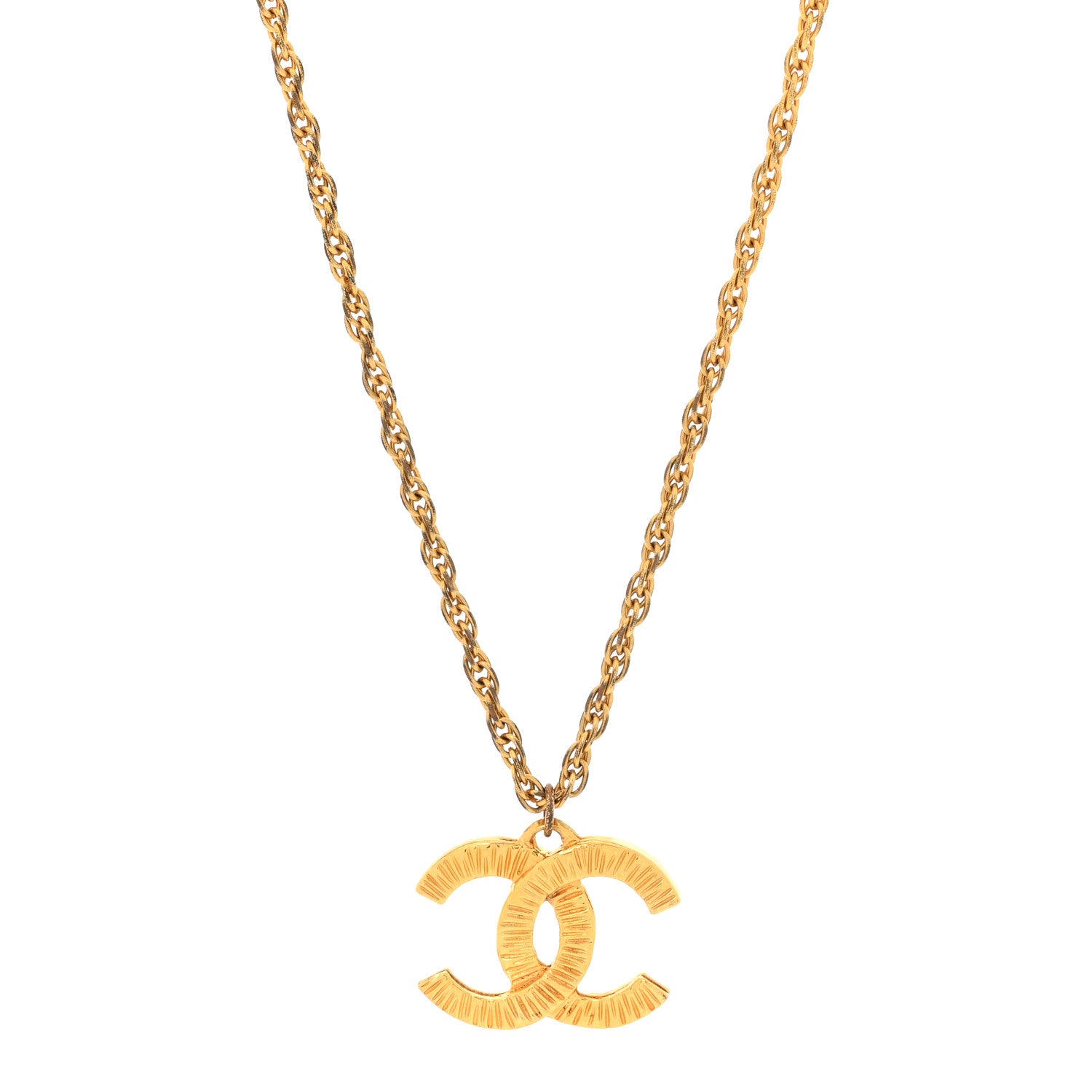 Chanel Metal Textured CC Chain Pendant Necklace Gold 1 of 6
