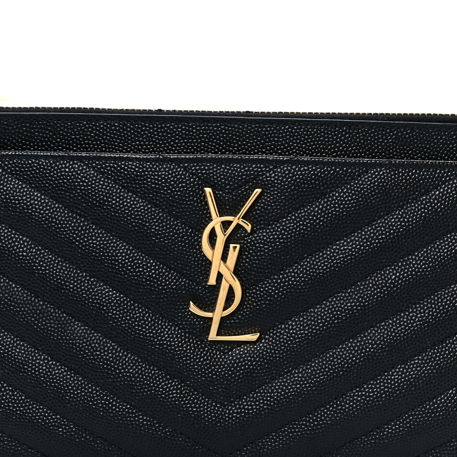 Saint Laurent Grain De Poudre Chevron Monogram Large Bill Pouch Black 17 of 18