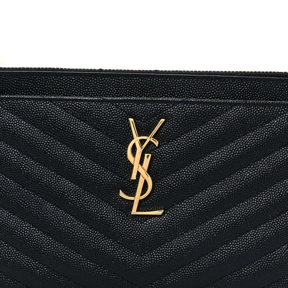 Saint Laurent Grain De Poudre Chevron Monogram Large Bill Pouch Black 17 of 18