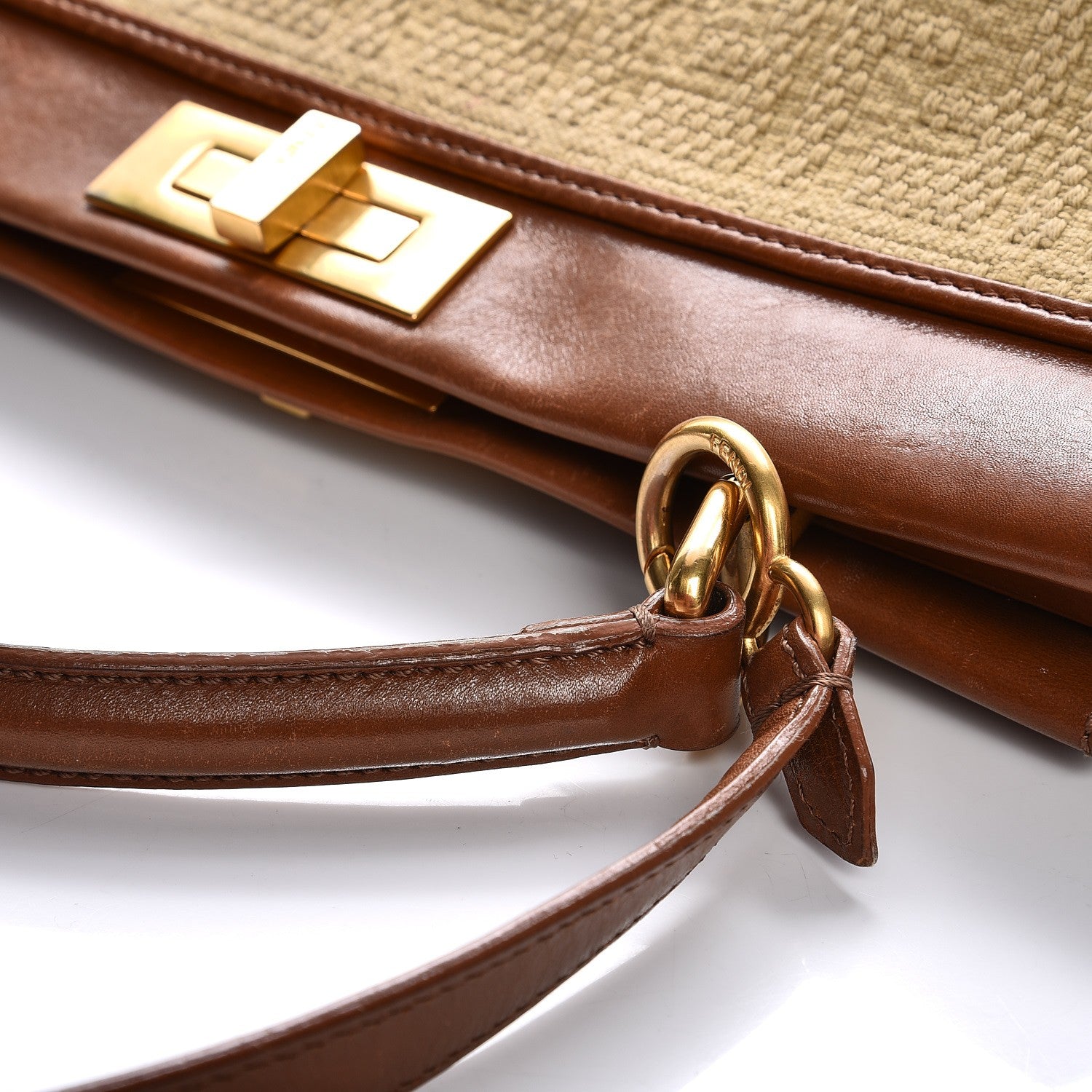 Fendi Corda Zucca Large Peekaboo Iconic Satchel Cognac 18 of 19