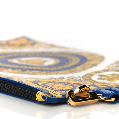 Versace Grained Calfskin Baroque Print Zip Pouch Blue 11 of 12