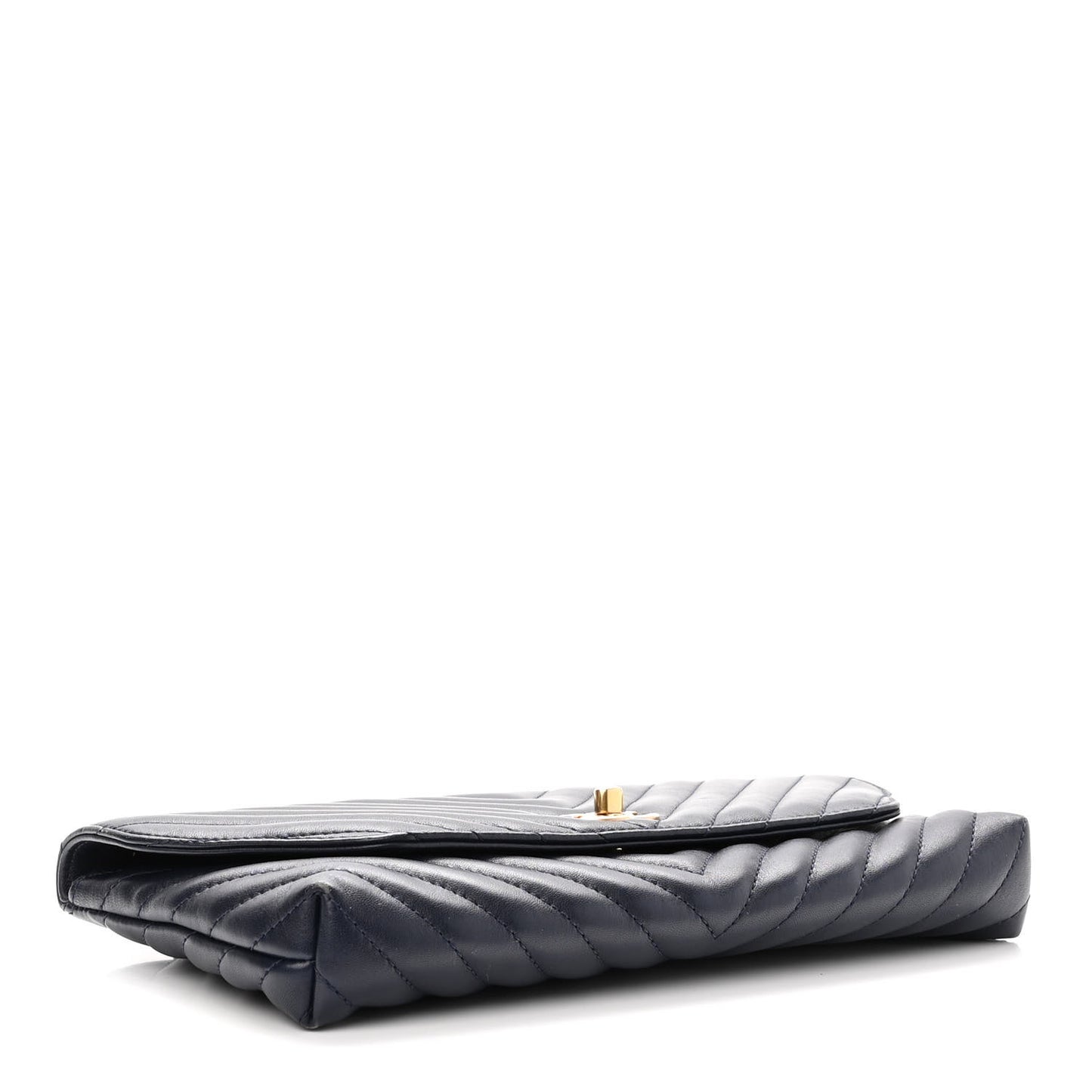 Lambskin Chevron Quilted East West Flap Navy