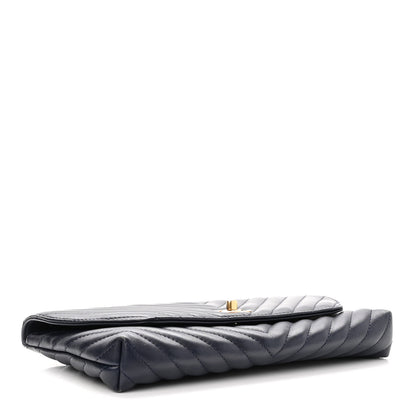 Chanel Lambskin Chevron Quilted East West Flap Navy 4 of 11