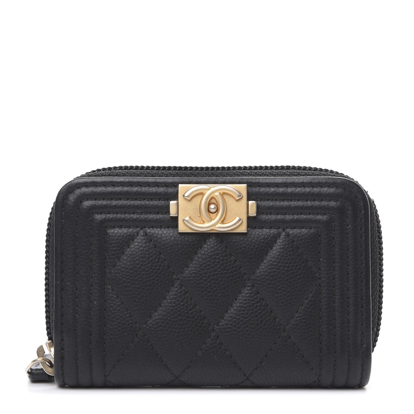 Caviar Quilted Boy Zip Around Coin Purse Wallet