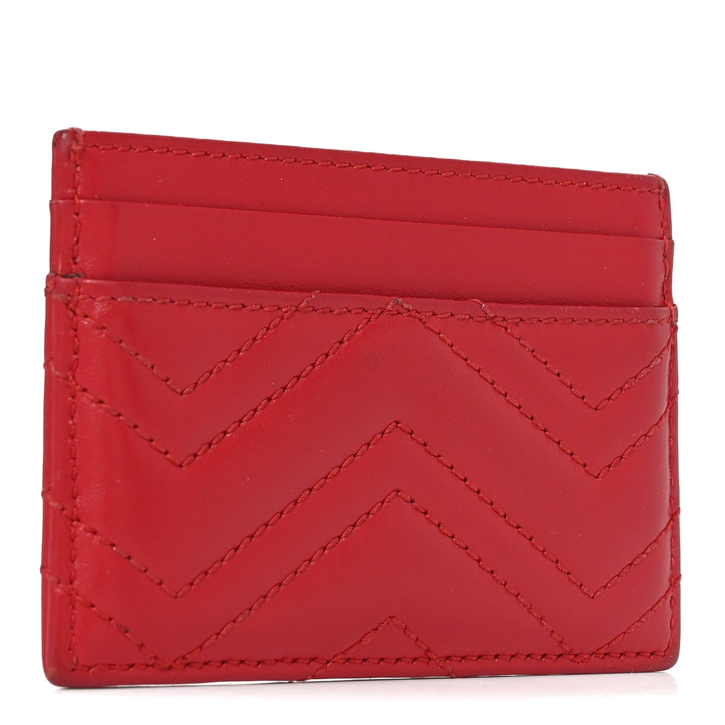 Calfskin Matelasse GG Marmont Card Holder Hibiscus Red