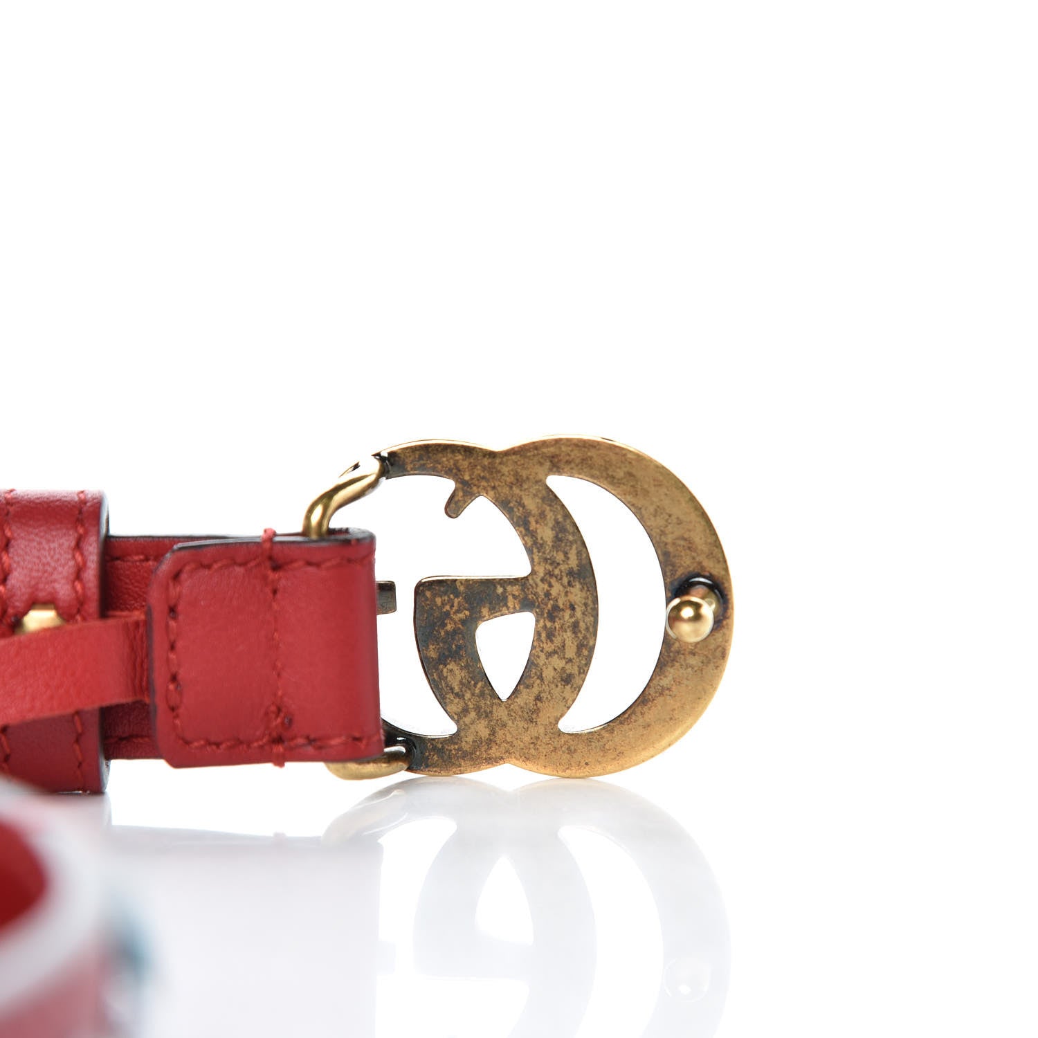 Gucci Calfskin Crystal Embellished Double G Belt 80 32 Hibiscus Red 5 of 7