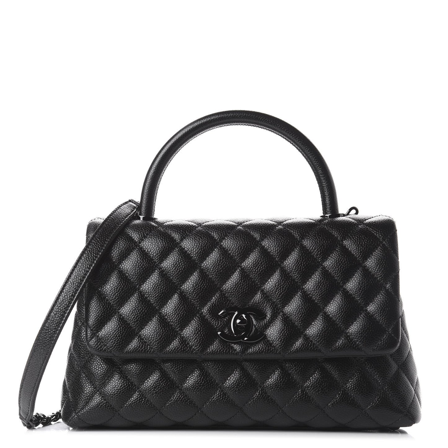 Caviar Quilted Small Coco Handle Flap So Black